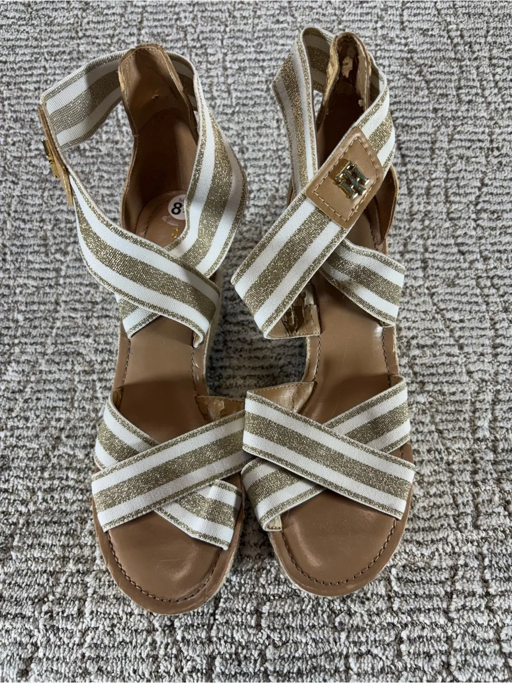 Tommy Hilfiger Women's Size 8.5 Gold Multi Texture Theia Espadrille Wedge Sandal